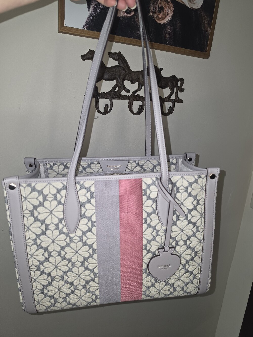 Kate Spade Pink Gray Jaquard Floral Medium Market Tote